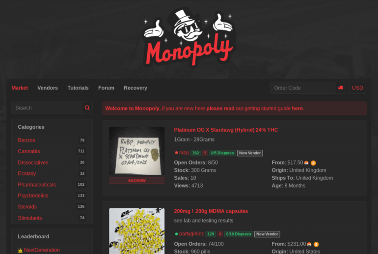 Sequestrato Monopoly Market, 288 arresti nel darknet