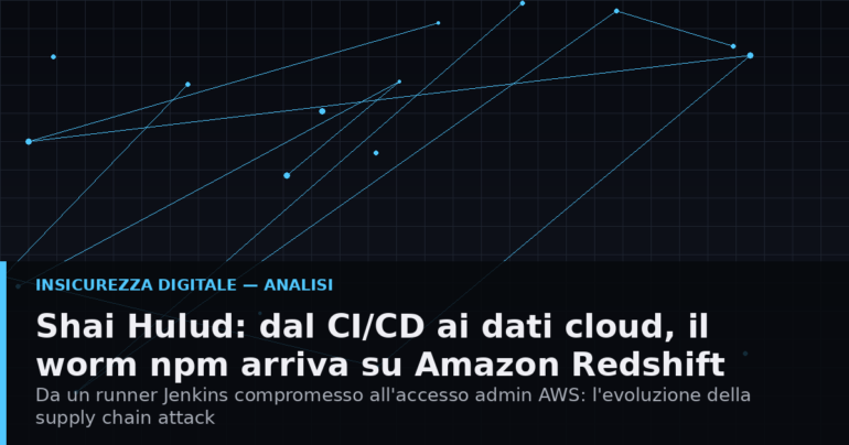 Da un runner Jenkins ad Amazon Redshift: come il worm Shai-Hulud trasforma una CI/CD in una breach cloud