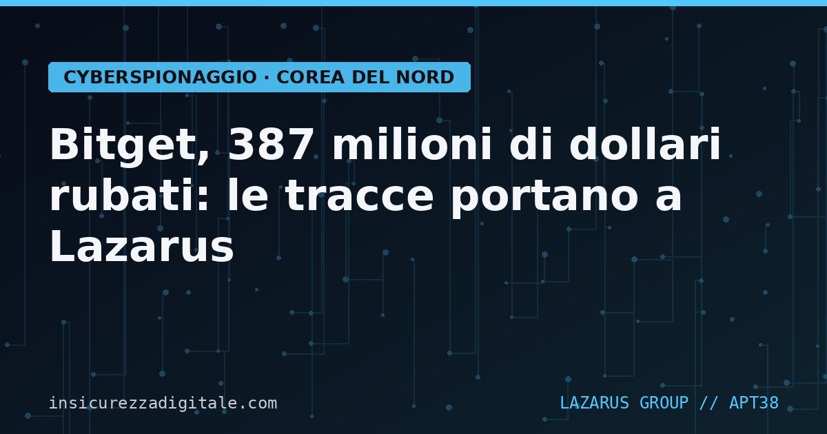Bitget, 387 milioni di dollari rubati: le tracce dell’ennesimo mega-furto crypto portano a Lazarus