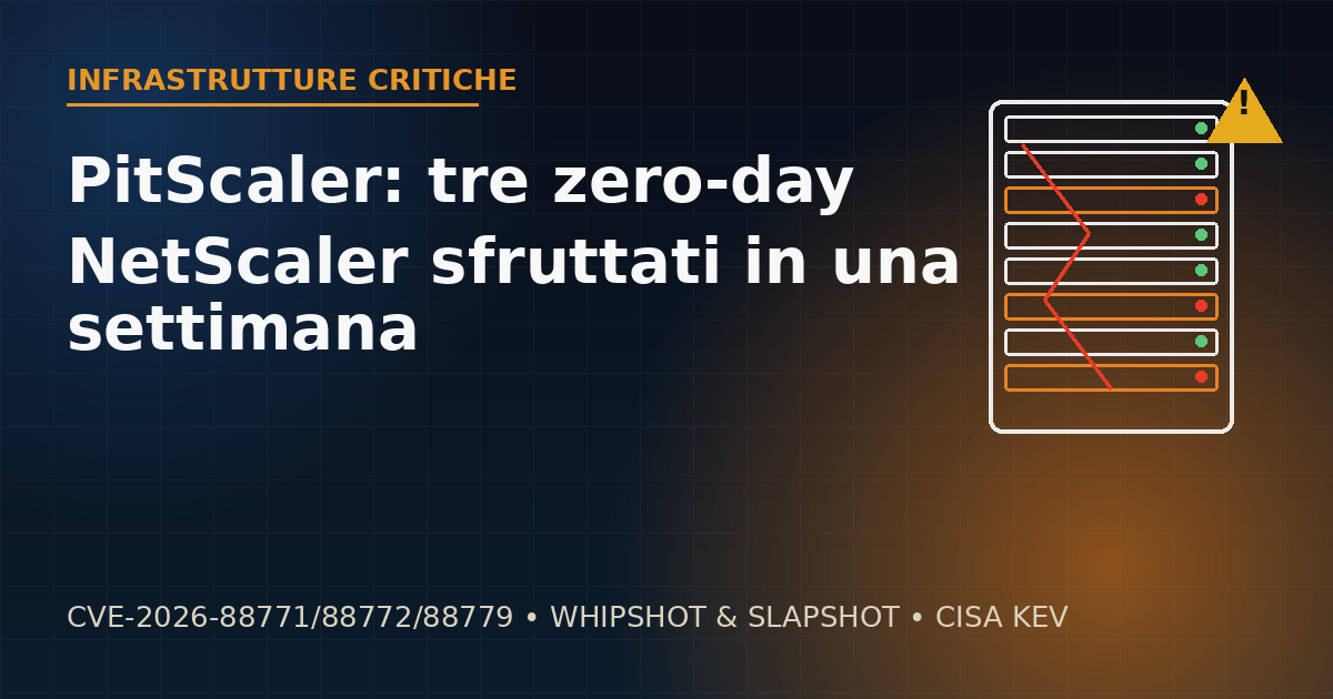 PitScaler: tre zero-day NetScaler sfruttati in una settimana, due già prima della patch